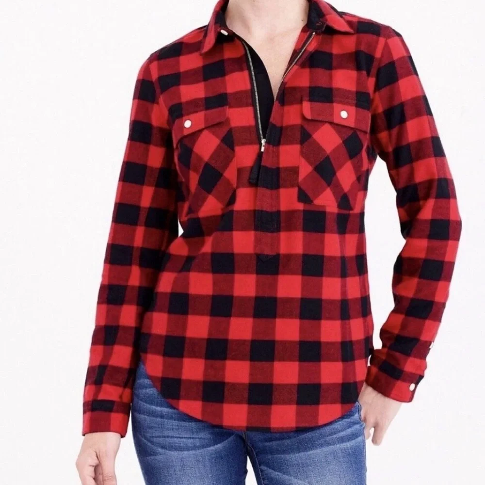 J.CREW buffalo check flannel shirt-jacket in red and black/navy blue SMALL NWT